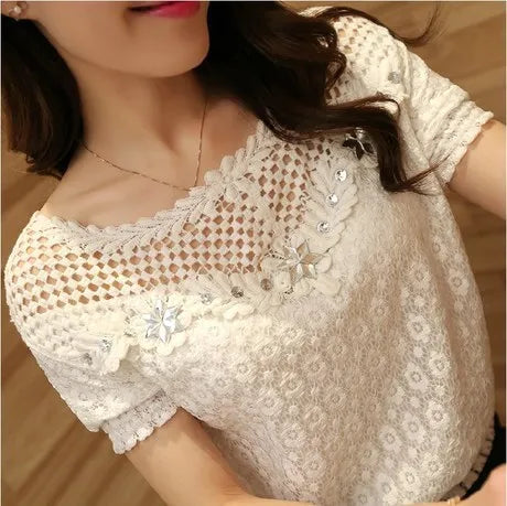 Women's Lace Trim Chiffon Blouse