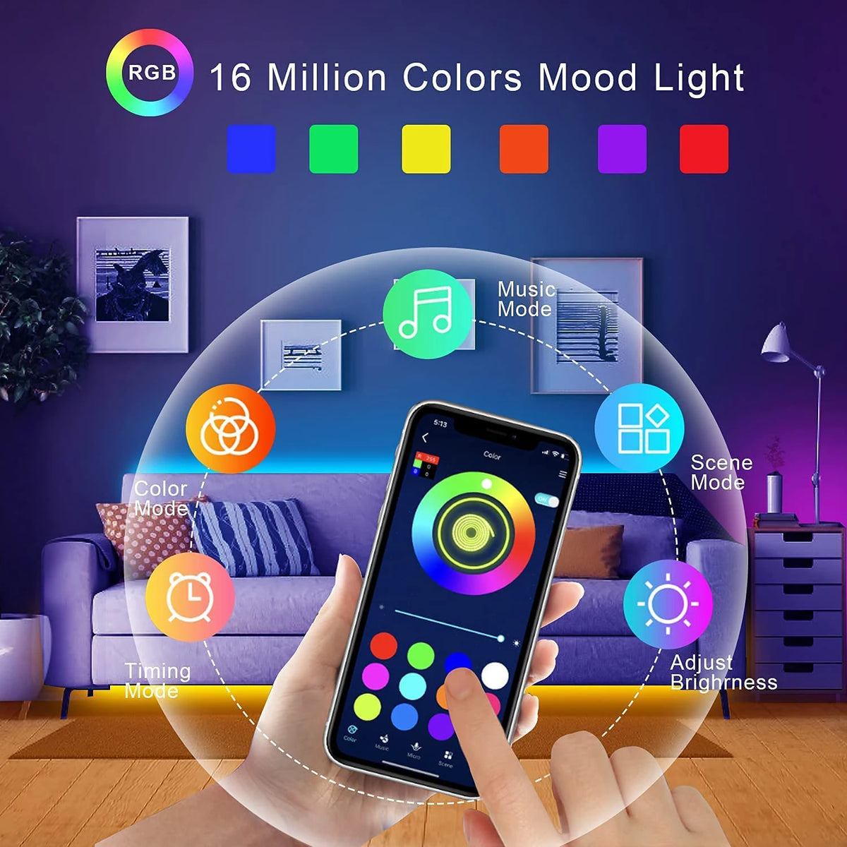 LumaStrip RGB Music-Sync LED Strip Lights – App & Remote Control