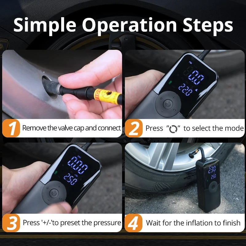 Rechargeable Cordless Tire Inflator – Portable Air Compressor with Digital Display (Car, Motorcycle, Bike, Balls)