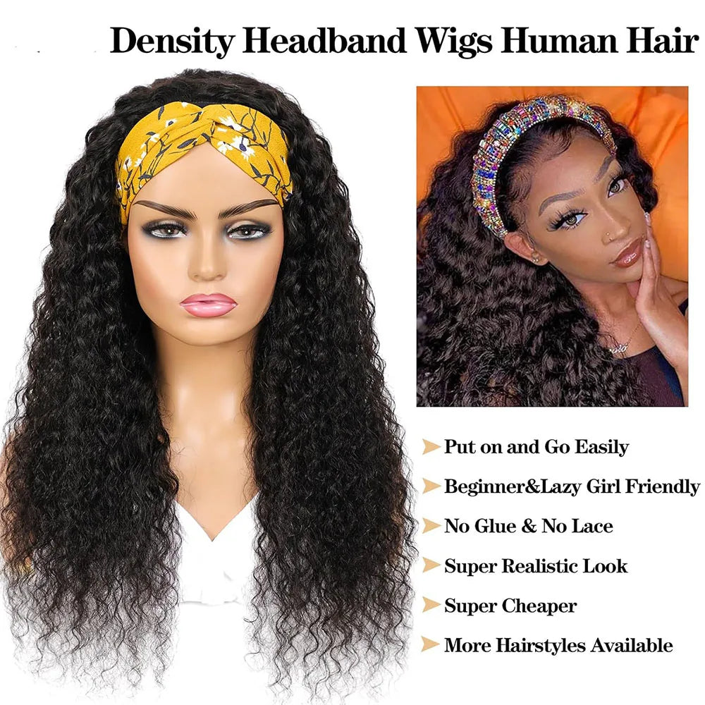 Deep Water Wave Human Hair Headband Wig