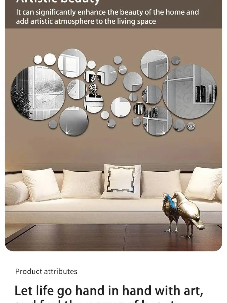 26-Piece 3D Acrylic Mirror Wall Stickers – Round DIY Decorative Mirrors