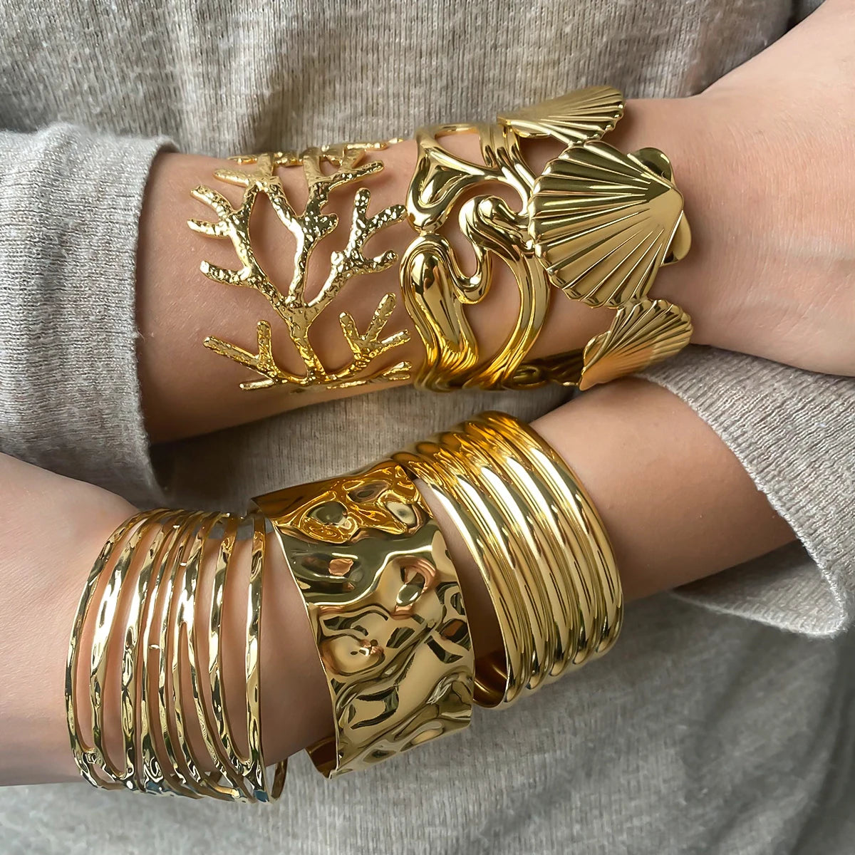 Wide Face Hollow Cuff Bracelet