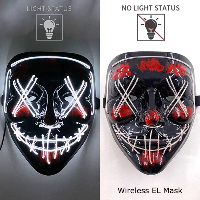 Neon LED Halloween Mask – Light-Up Horror Cosplay Party Mask