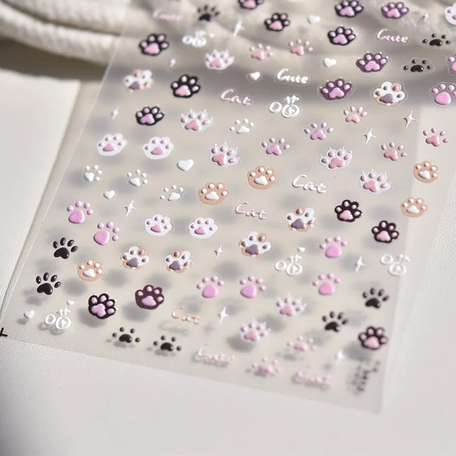 Cat Paw Nail Art Stickers – 3D Embossed Self-Adhesive Decals