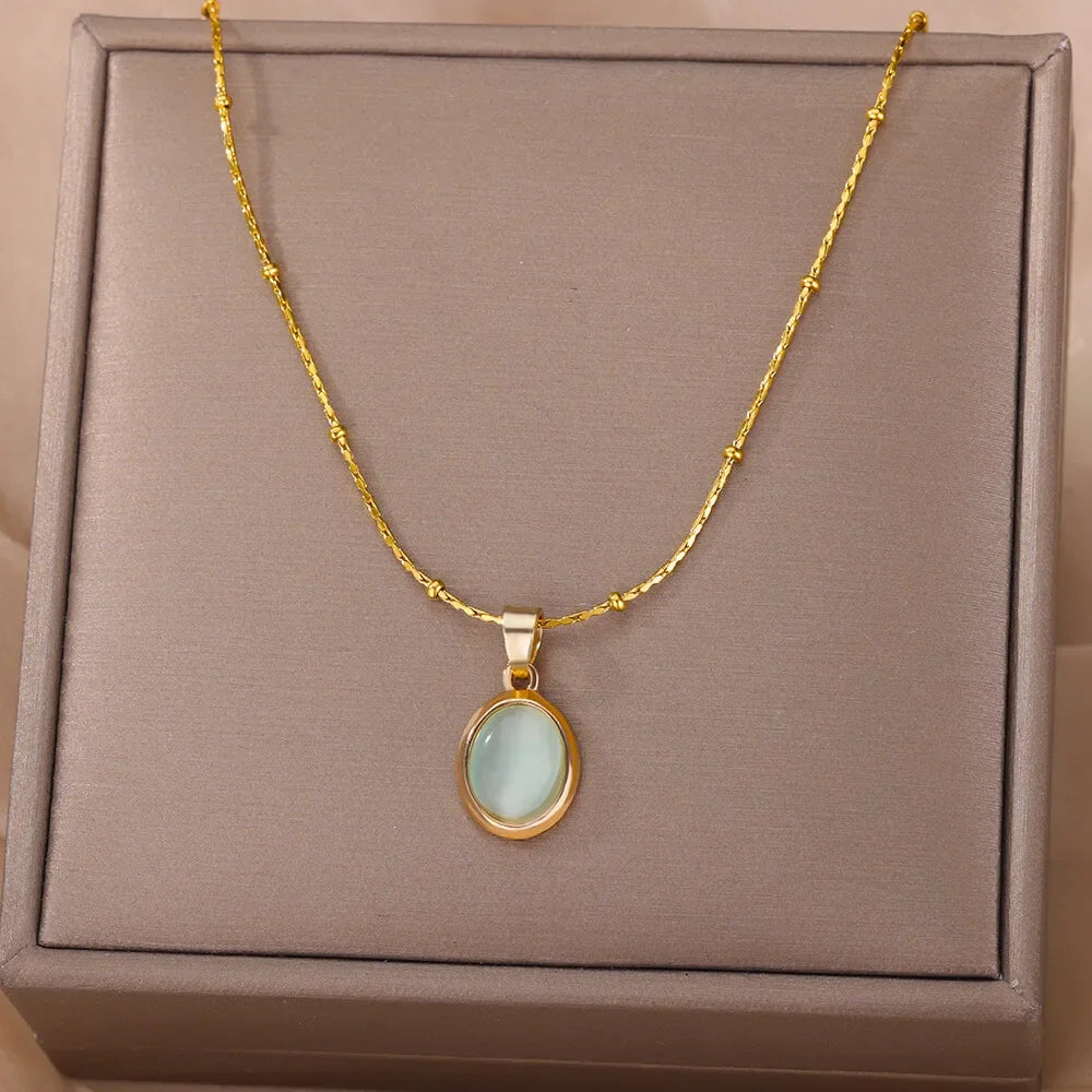 Opal Oval Pendant Necklace