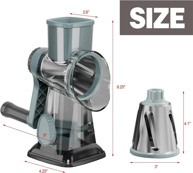 3-in-1 Rotary Cheese Grater – Manual Vegetable Slicer & Grinder Set