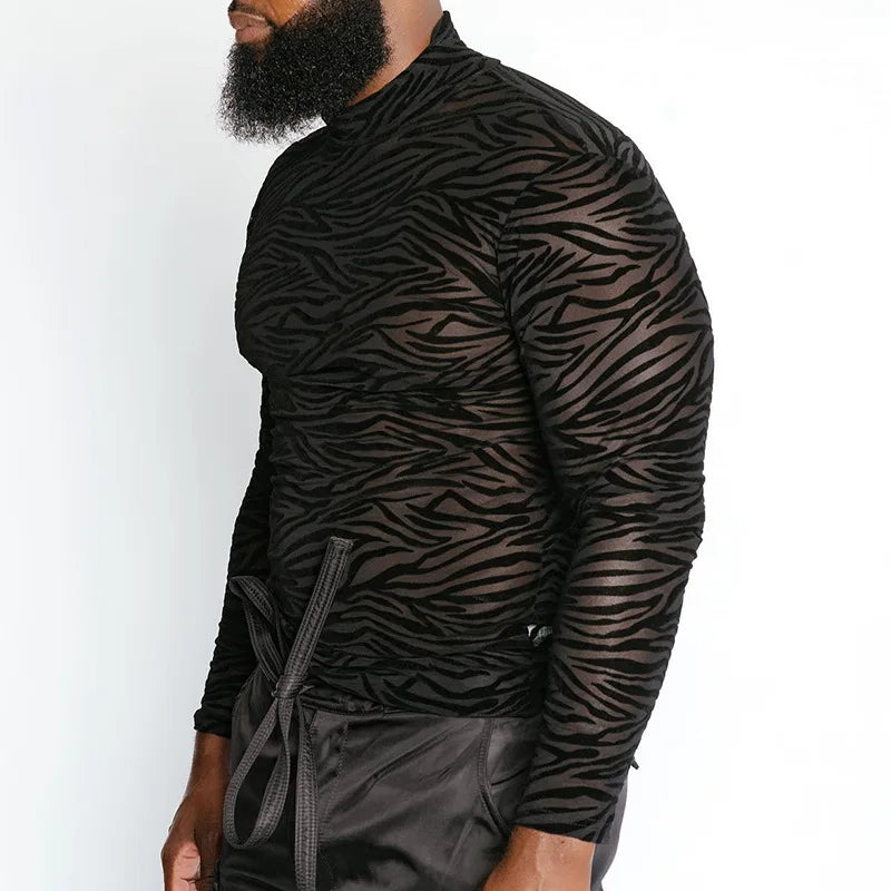 Men's Lace Turtleneck Long-Sleeve T-Shirt