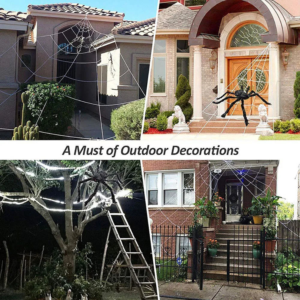 Giant Halloween Spider Web – 5m Triangle Web for Yard & Party Decor