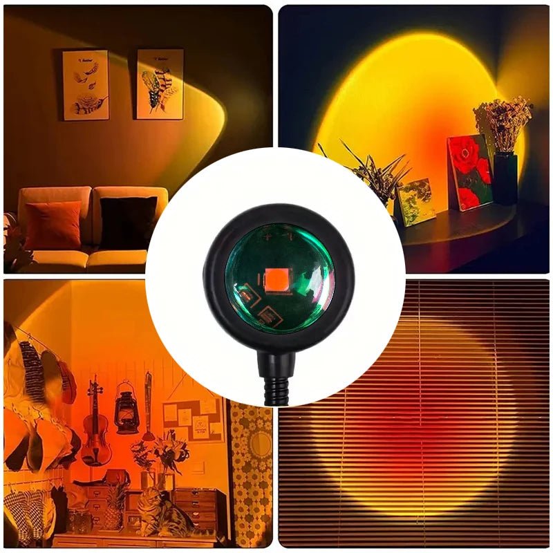 GoldenHour Sunset Projection Lamp – 360° Rotating USB Mood Light