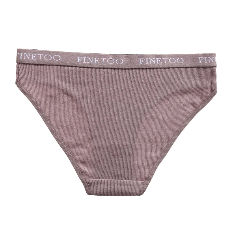 FINETOO Cotton Striped Briefs, 4-Pack — Women's Low-Waist Panties with Letter Waistband