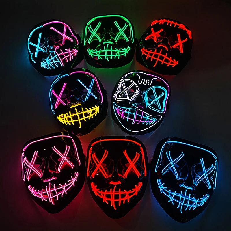 Neon LED Halloween Mask – Light-Up Horror Cosplay Party Mask