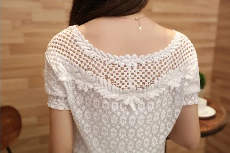 Women's Lace Trim Chiffon Blouse