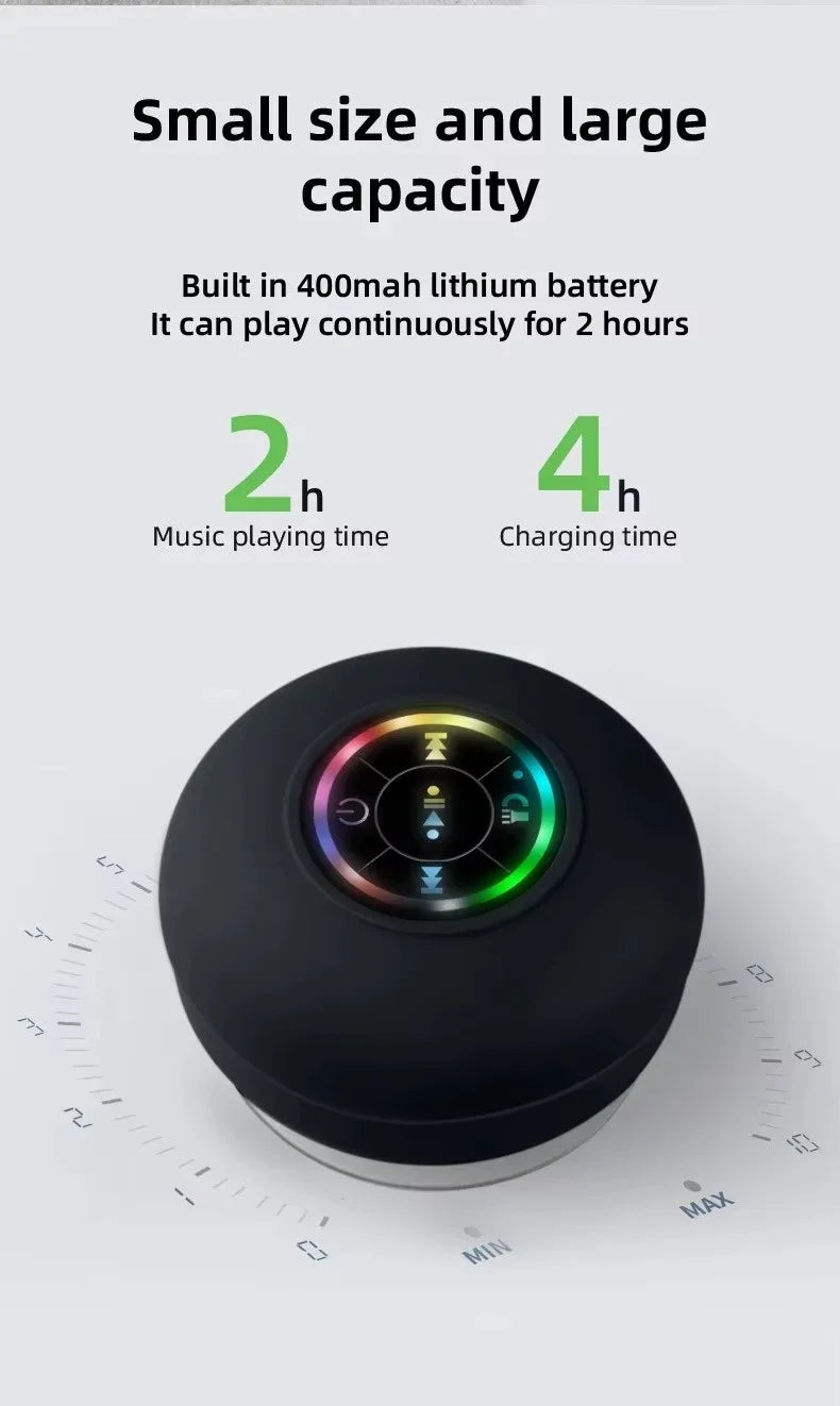 AquaBeat Mini Bluetooth Speaker – IPX4 Waterproof with LED Light & Suction Cup