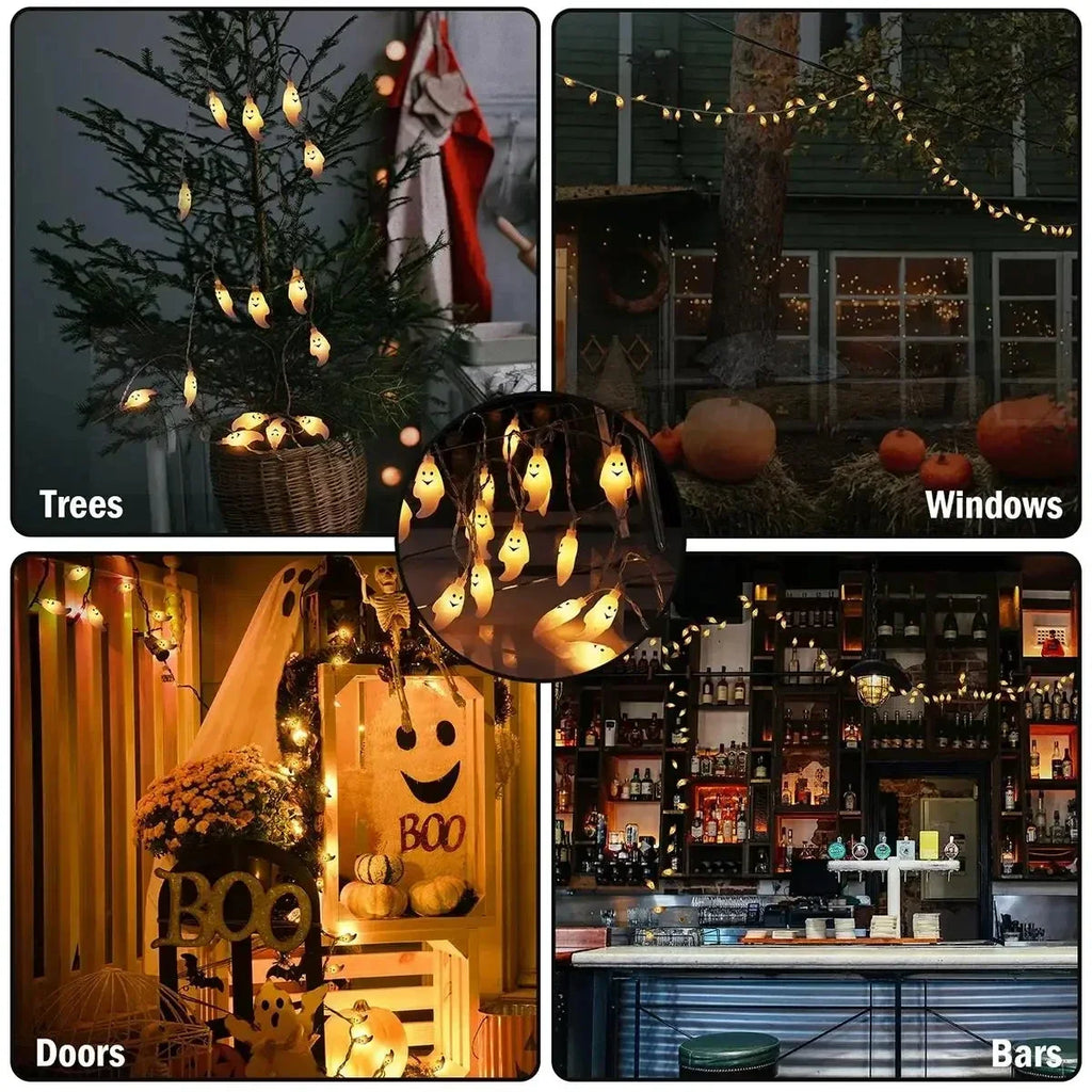 Halloween Smiling Ghost String Lights – Battery-Powered LED Fairy Lights (10 or 20 LED)