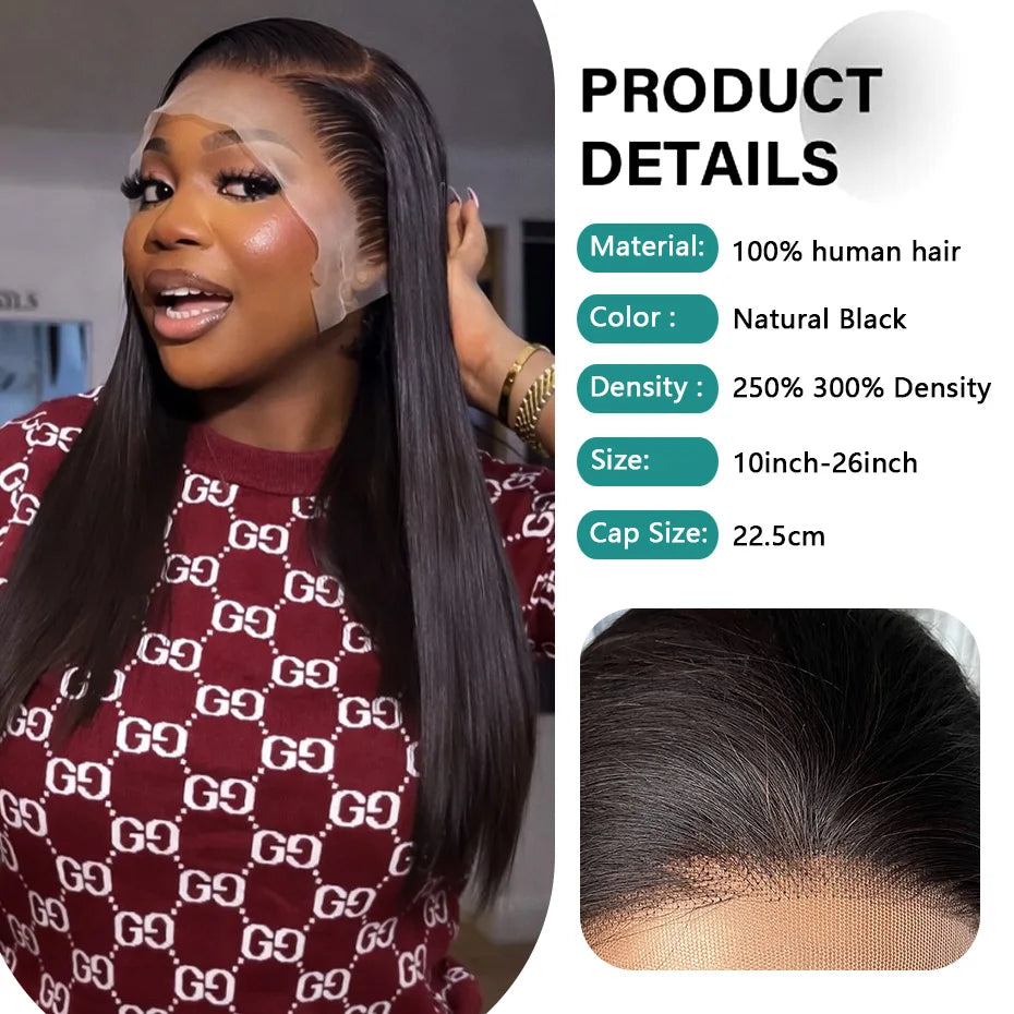 Bone Straight HD Lace Frontal Wig – Glueless Pre-Plucked, 250% Density