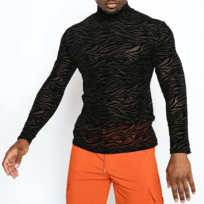 Men's Lace Turtleneck Long-Sleeve T-Shirt