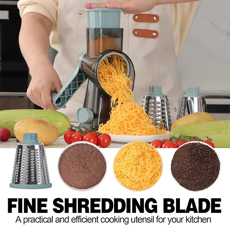 3-in-1 Rotary Cheese Grater – Manual Vegetable Slicer & Grinder Set