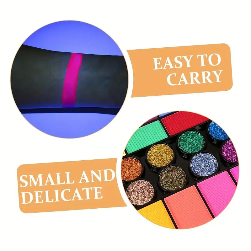 Halloween Face & Body Paint Set – 42 Colors UV Neon Glitter