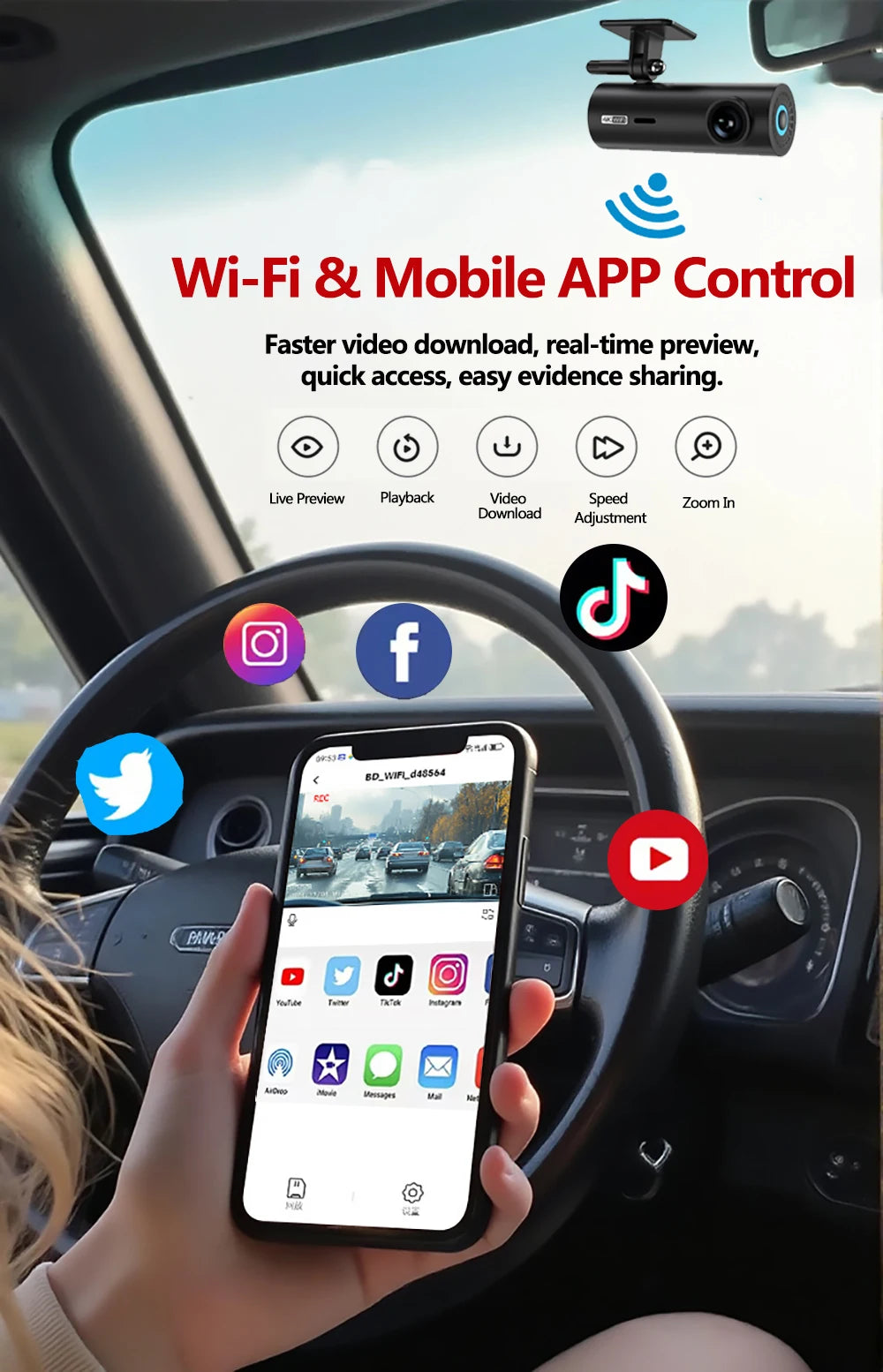 4K/2K WiFi Dash Cam with 24H Parking Monitor – Mini Front Car Camera, 170° Wide Angle
