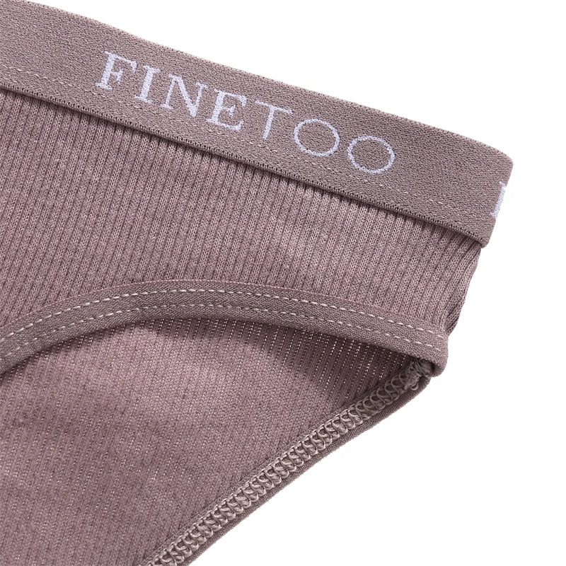FINETOO Cotton Striped Briefs, 4-Pack — Women's Low-Waist Panties with Letter Waistband