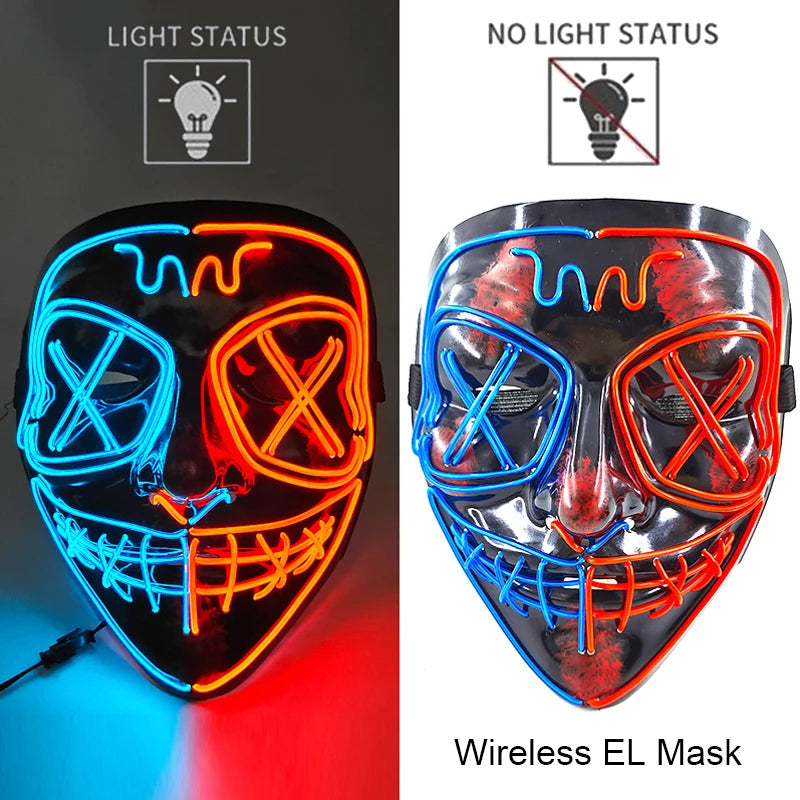 Neon LED Halloween Mask – Light-Up Horror Cosplay Party Mask