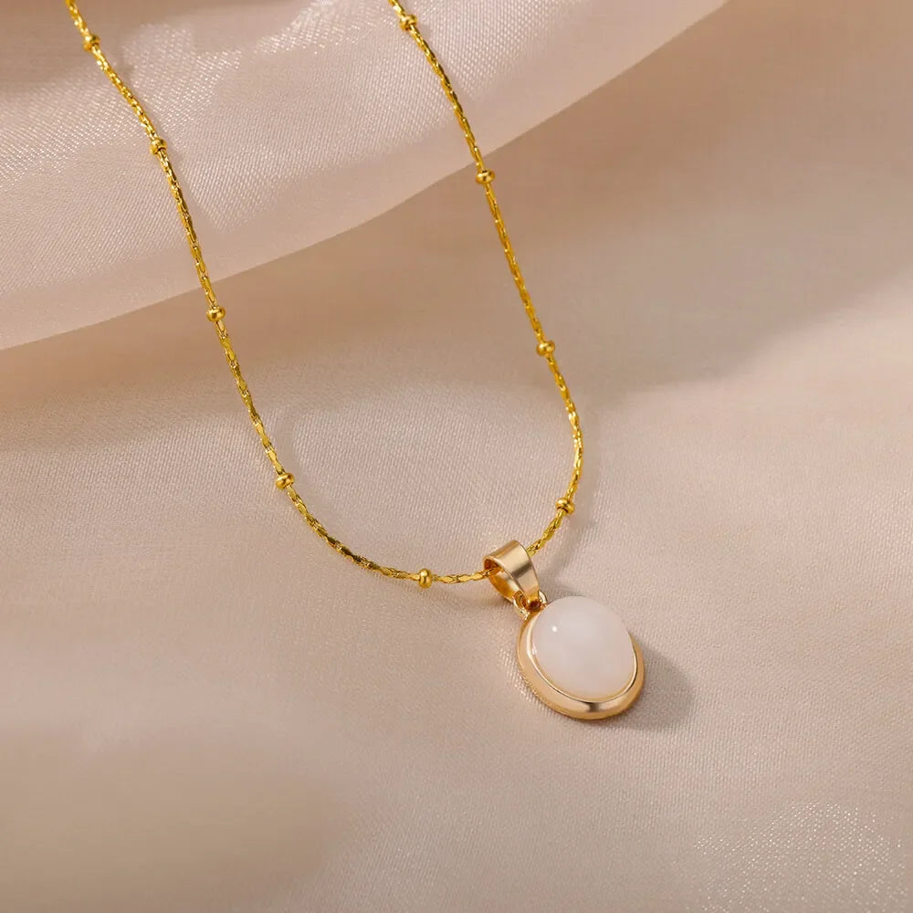 Opal Oval Pendant Necklace