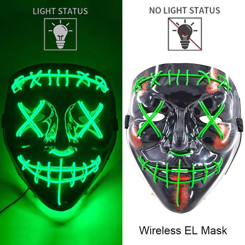 Neon LED Halloween Mask – Light-Up Horror Cosplay Party Mask