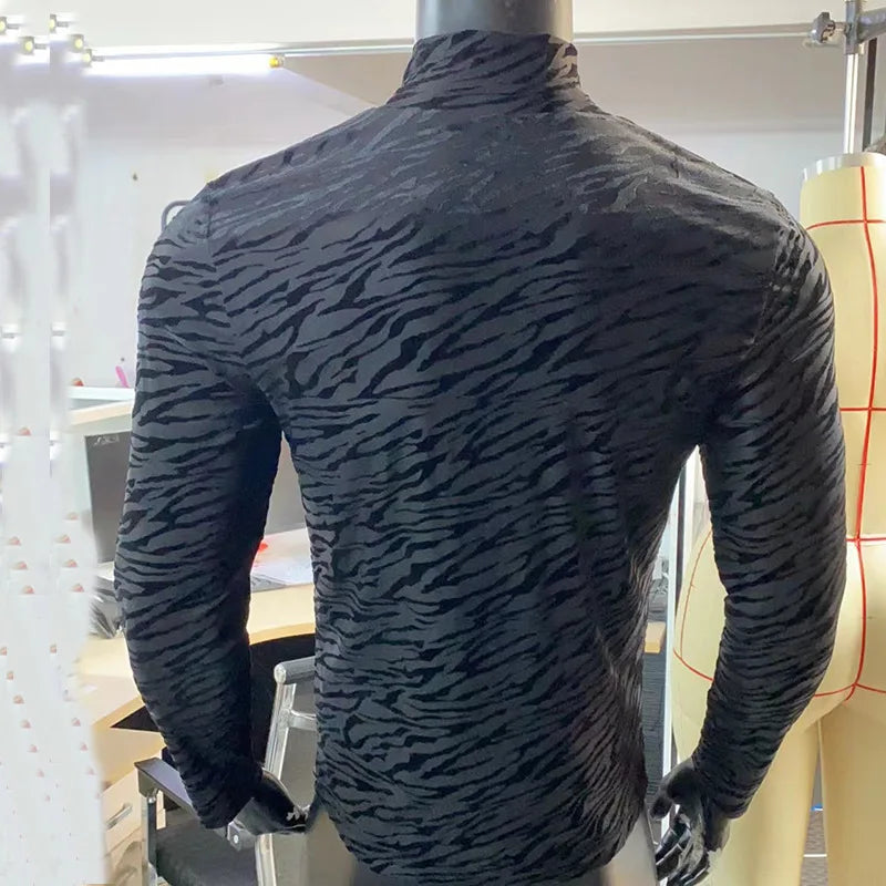 Men's Lace Turtleneck Long-Sleeve T-Shirt