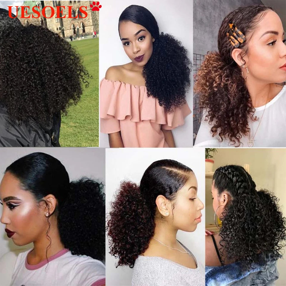 Deep Wave Drawstring Ponytail Extension – Curly Human Hair Blend