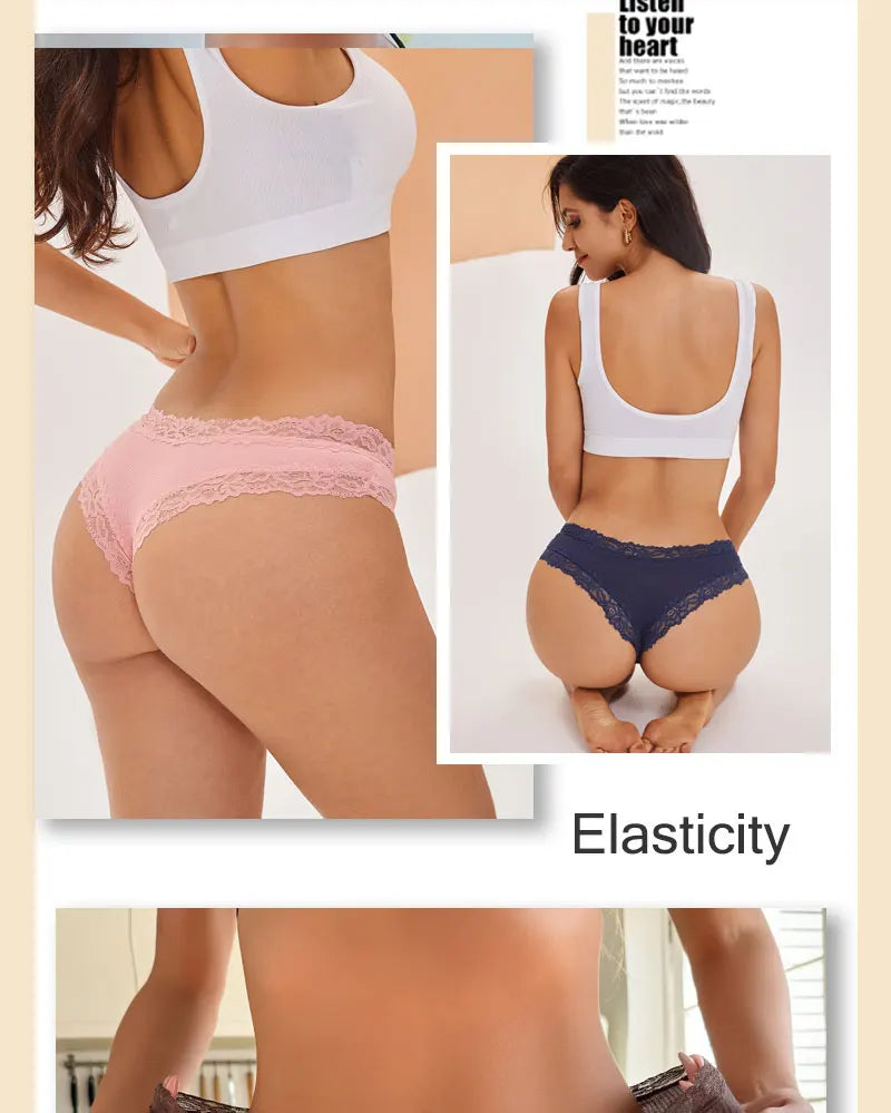 Women's Lace Seamless Brazilian Panties, 3-Pack — Cotton Ribbed Intimates