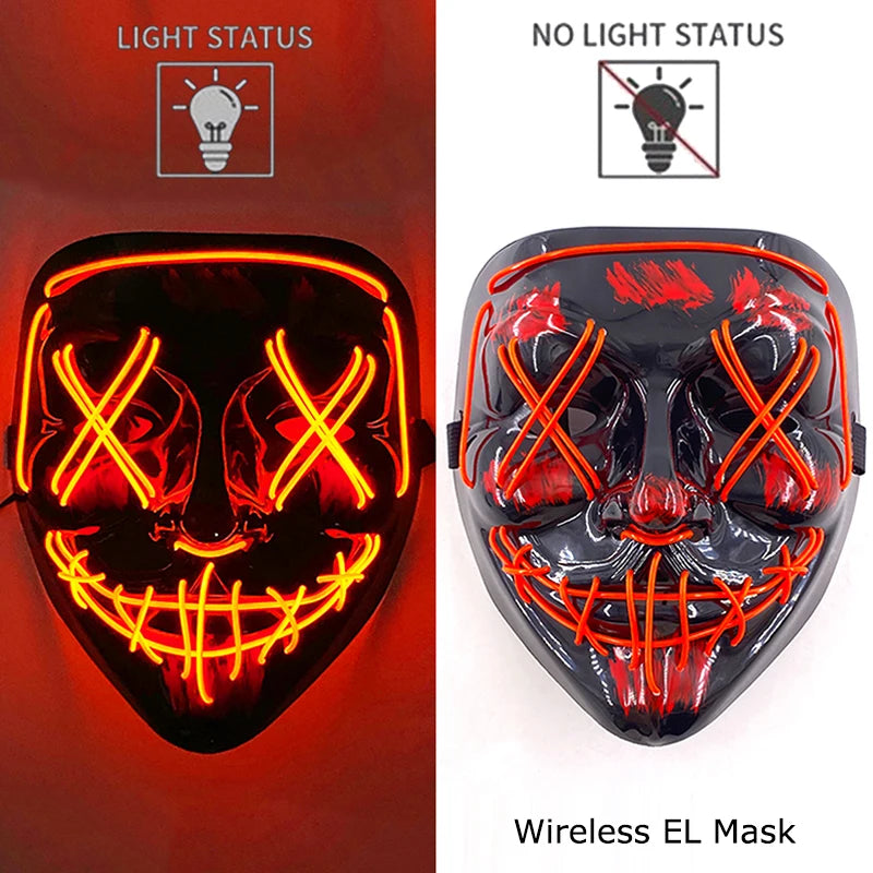 Neon LED Halloween Mask – Light-Up Horror Cosplay Party Mask