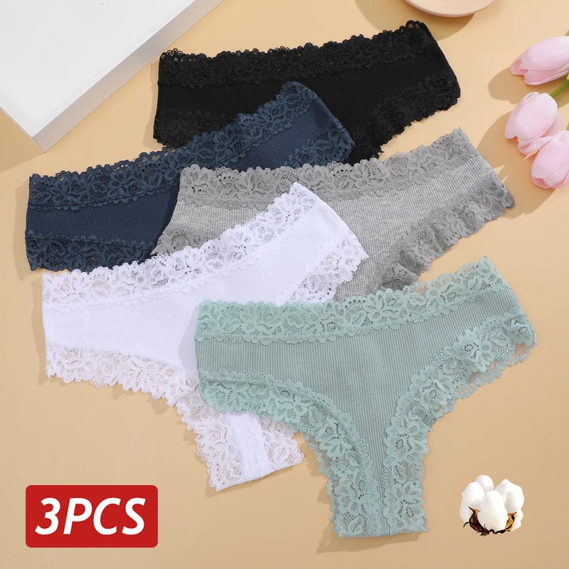 Women's Lace Seamless Brazilian Panties, 3-Pack — Cotton Ribbed Intimates
