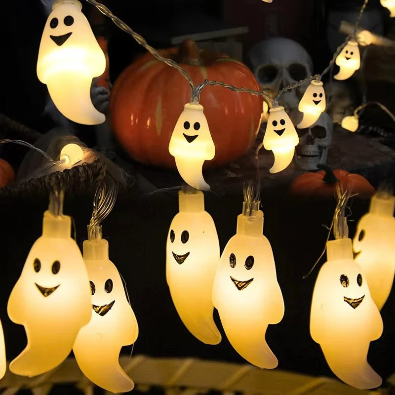 Halloween Smiling Ghost String Lights – Battery-Powered LED Fairy Lights (10 or 20 LED)