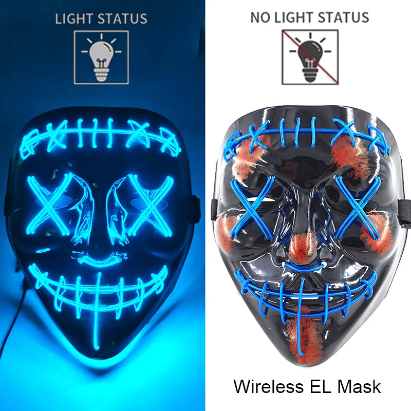 Neon LED Halloween Mask – Light-Up Horror Cosplay Party Mask