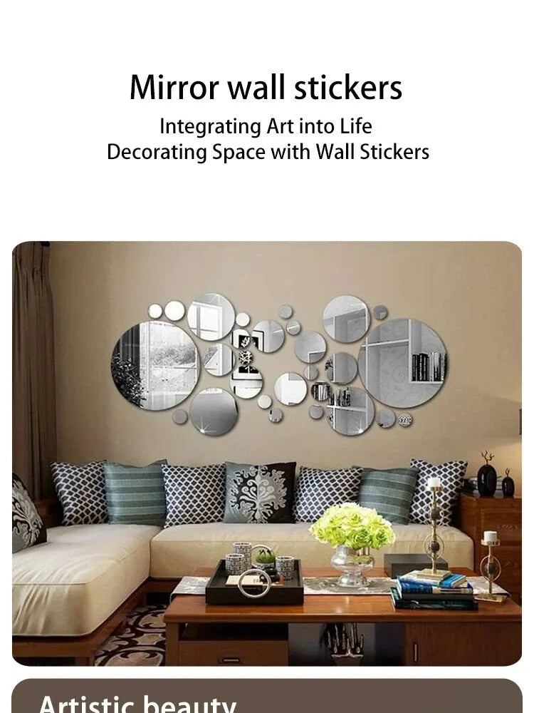 26-Piece 3D Acrylic Mirror Wall Stickers – Round DIY Decorative Mirrors