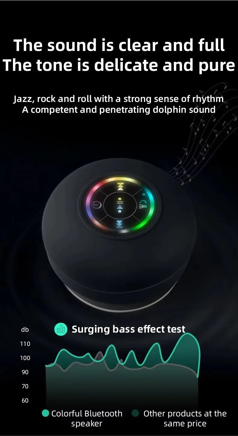 AquaBeat Mini Bluetooth Speaker – IPX4 Waterproof with LED Light & Suction Cup
