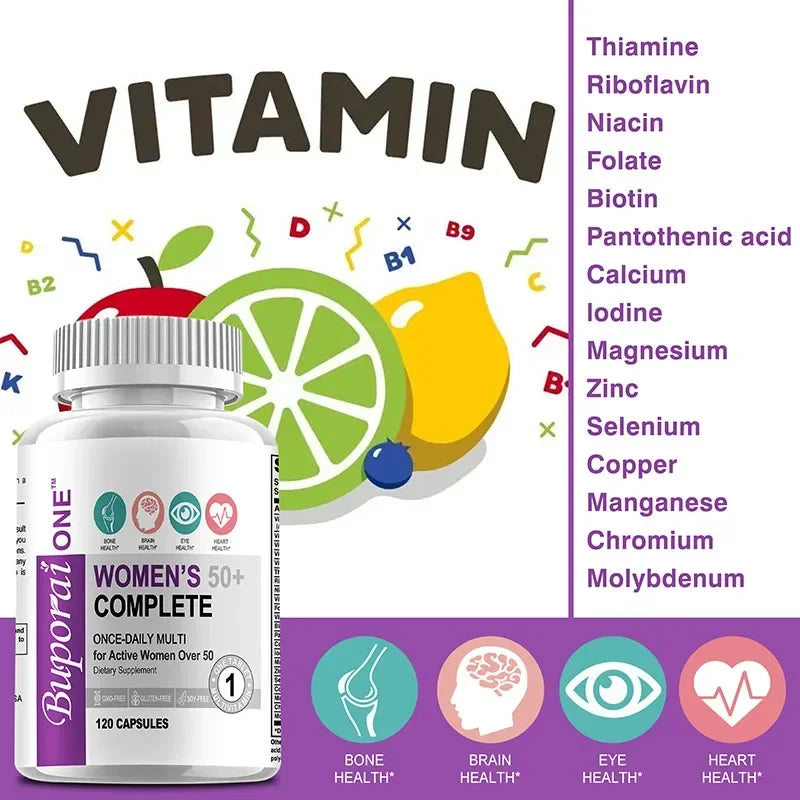Women’s 50+ Complete Multivitamin - Supports Bone, Eye, Memory, Brain and Skin Health, Antioxidant, Promotes Metabolism