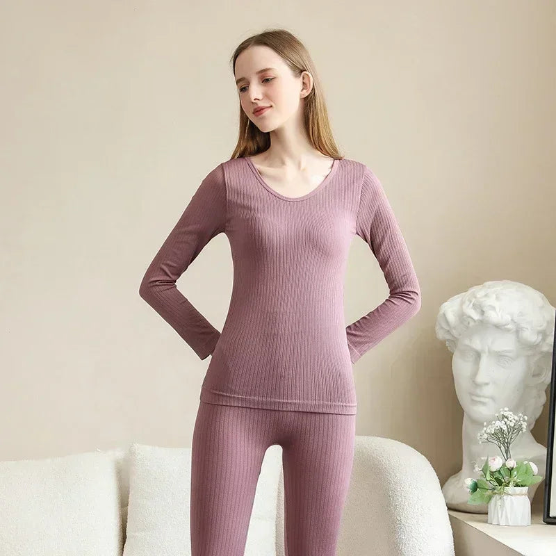Women's Warm Thermal Underwear Set — Long-Sleeve Base Layer Top & Long Johns
