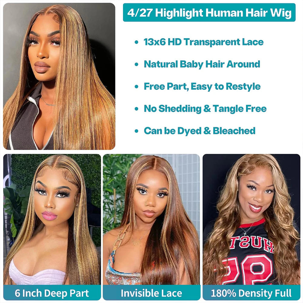Piano Highlight 13x6 Lace Front Wig – Bone Straight, 200% Density