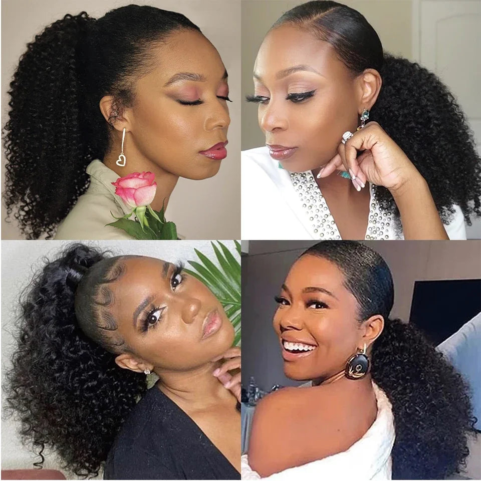Deep Wave Drawstring Ponytail Extension – Curly Human Hair Blend