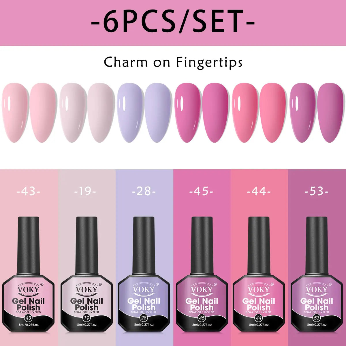 Gel Nail Polish Set – 6 Classic Colors, 8ml Bottles