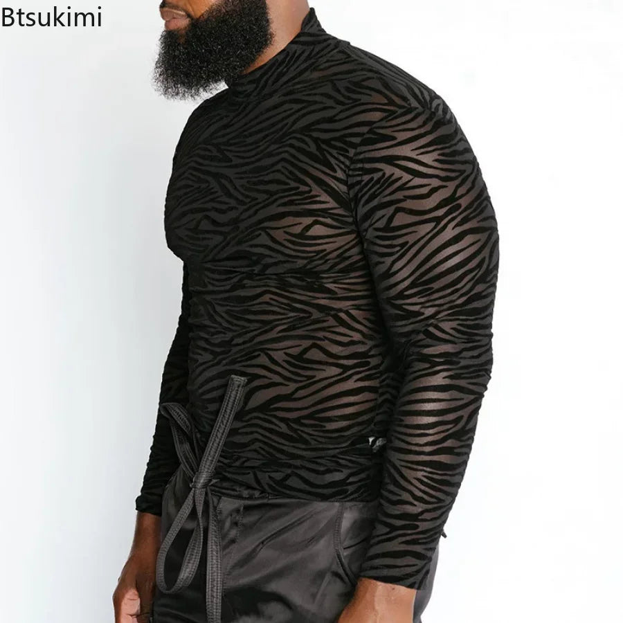 Men's Lace Turtleneck Long-Sleeve T-Shirt