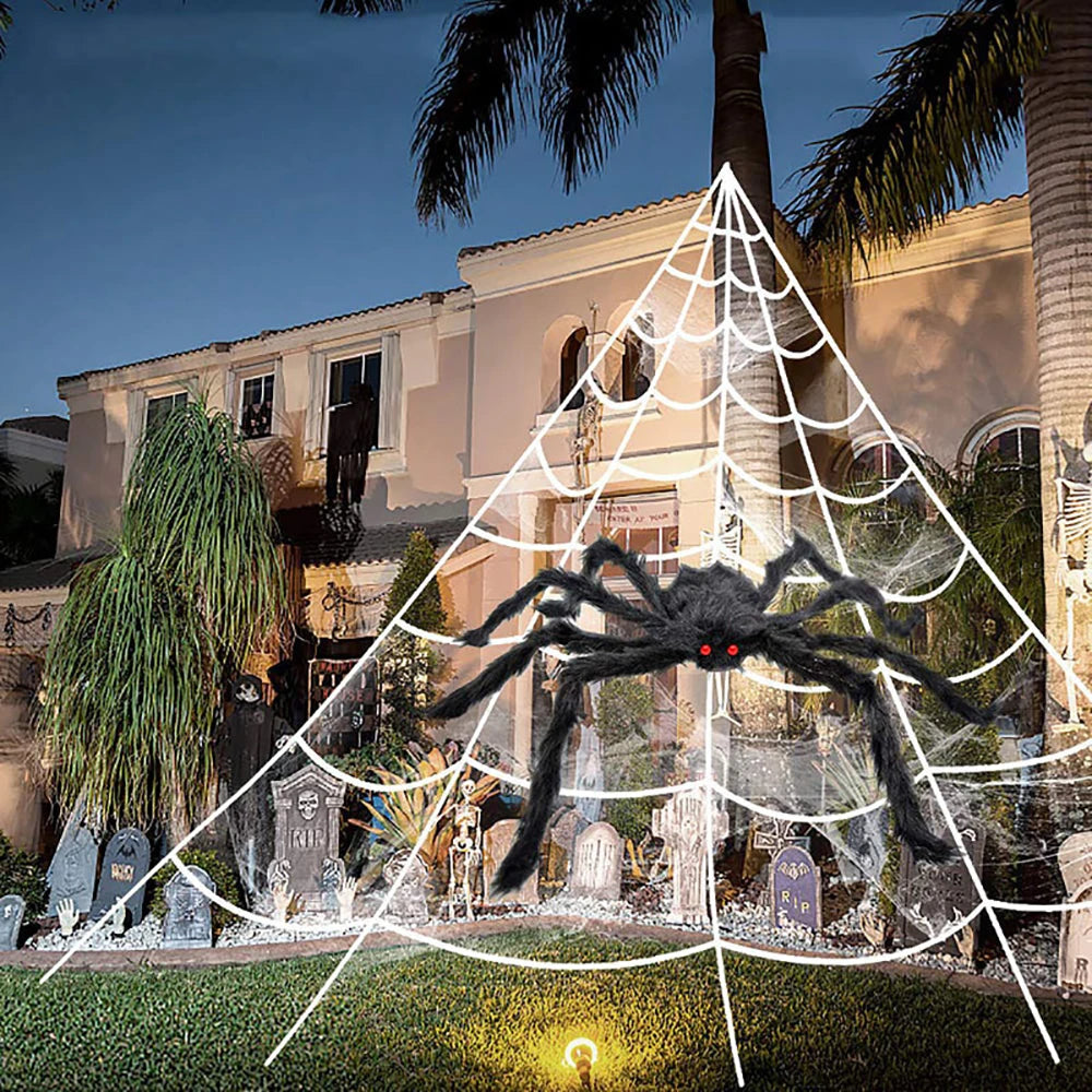 Giant Halloween Spider Web – 5m Triangle Web for Yard & Party Decor