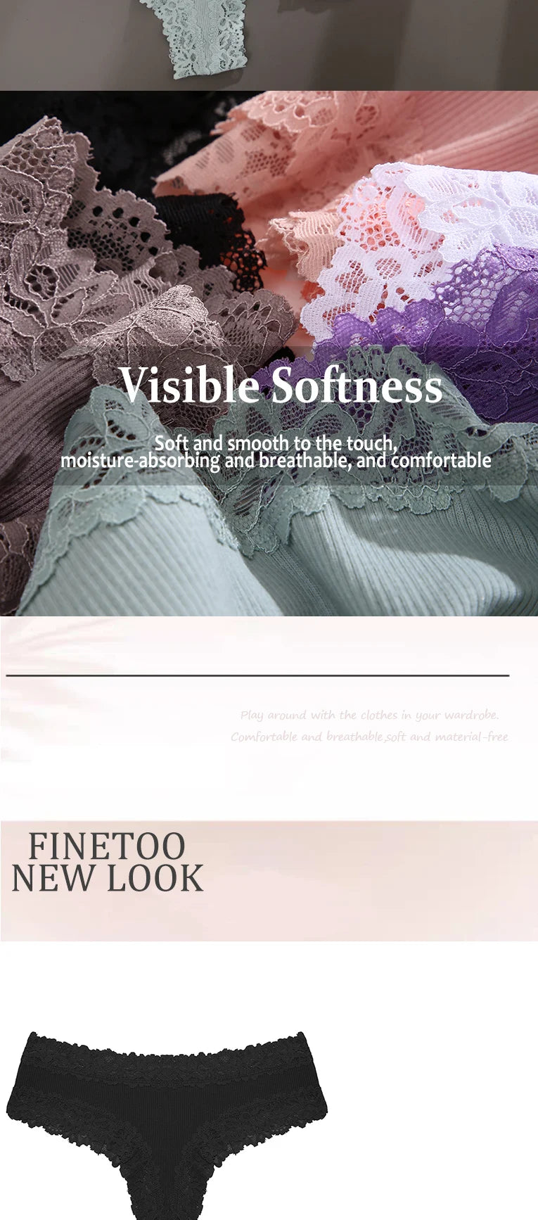 Women's Lace Seamless Brazilian Panties, 3-Pack — Cotton Ribbed Intimates
