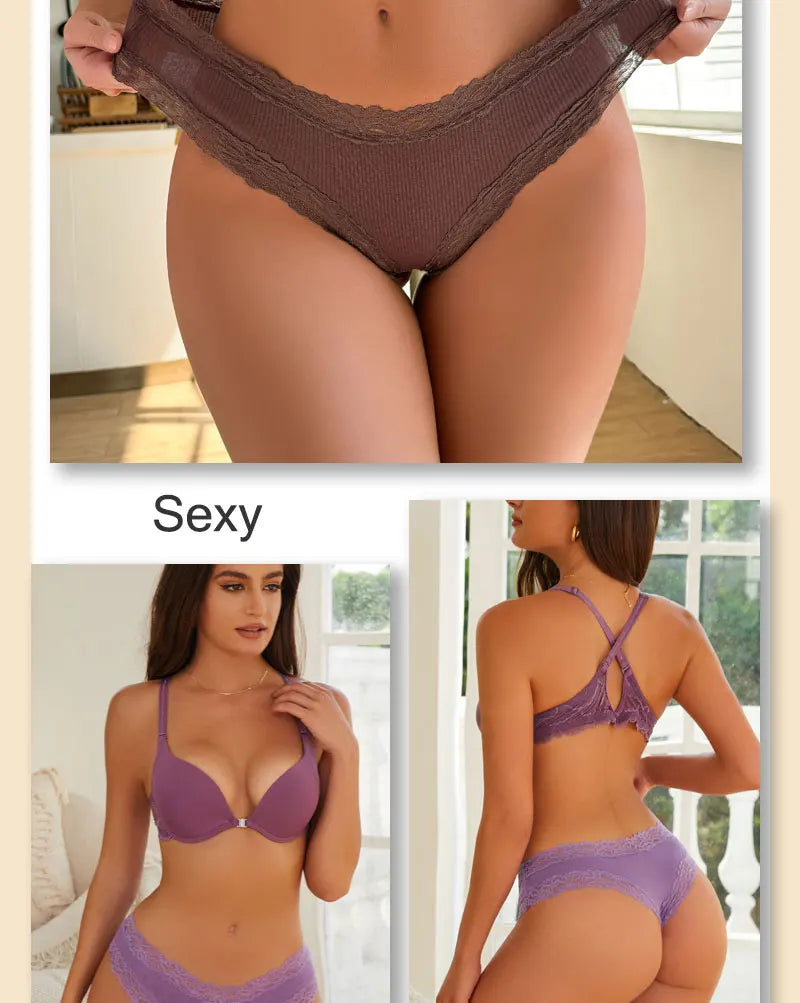 Women's Lace Seamless Brazilian Panties, 3-Pack — Cotton Ribbed Intimates