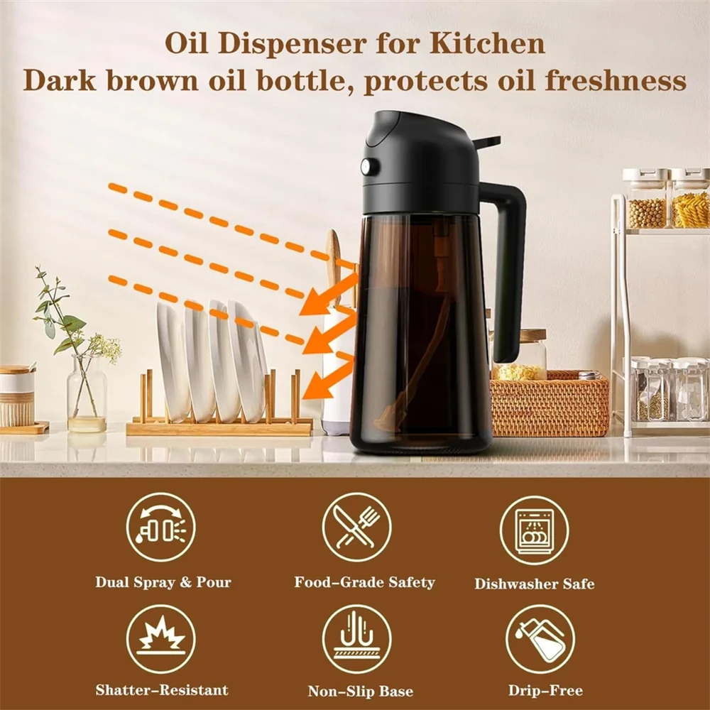 2-in-1 Glass Oil Dispenser & Sprayer – Olive Oil Mister Bottle