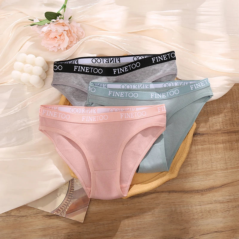 FINETOO Cotton Striped Briefs, 4-Pack — Women's Low-Waist Panties with Letter Waistband