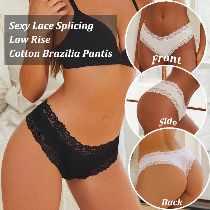 Women's Lace Seamless Brazilian Panties, 3-Pack — Cotton Ribbed Intimates