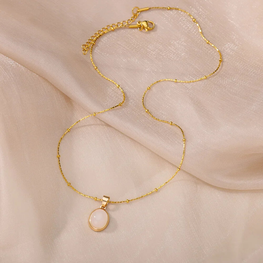 Opal Oval Pendant Necklace