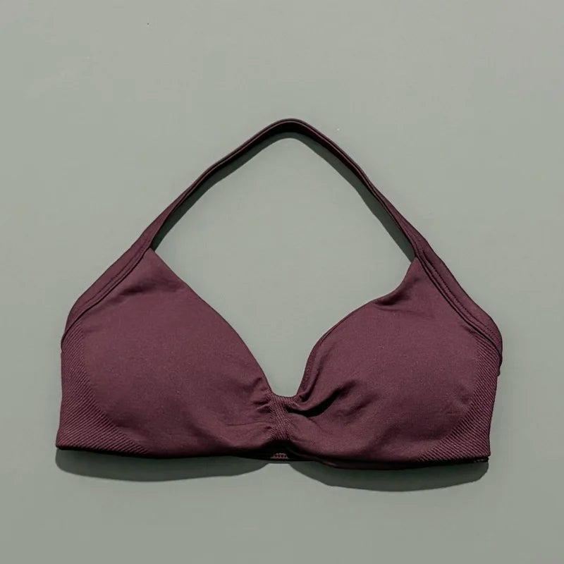 HISTELLO Women's Strappy Sports Bra — High-Support Seamless Gym Bra